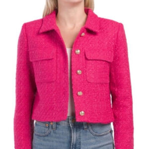 Rachel Zoe Women's Hot Pink Cropped Tweed Blazer Jacket